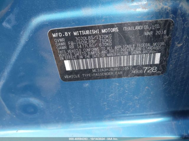 Photo 8 VIN: ML32A3HJ4JH011657 - MITSUBISHI MIRAGE 