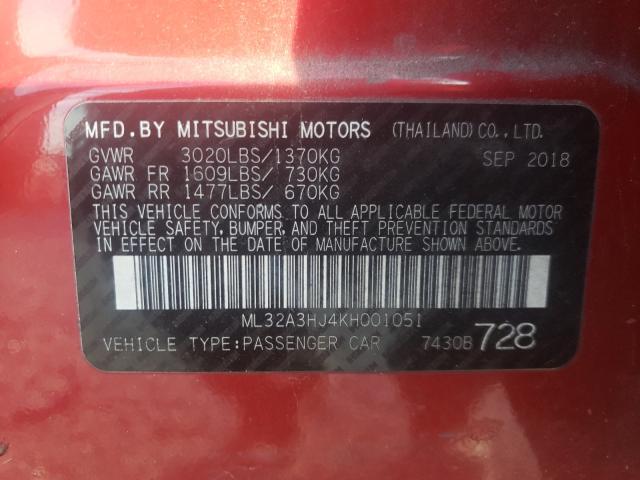 Photo 9 VIN: ML32A3HJ4KH001051 - MITSUBISHI MIRAGE ES 