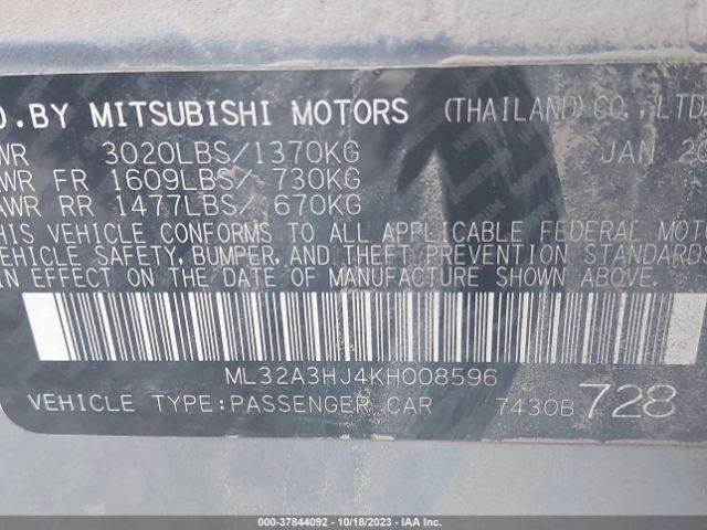 Photo 8 VIN: ML32A3HJ4KH008596 - MITSUBISHI MIRAGE 