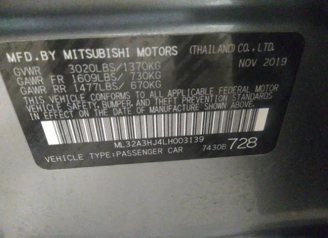 Photo 8 VIN: ML32A3HJ4LH003139 - MITSUBISHI MIRAGE 