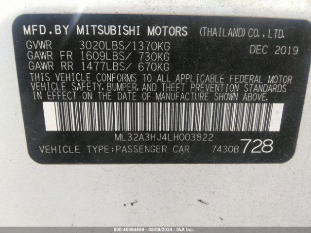 Photo 8 VIN: ML32A3HJ4LH003822 - MITSUBISHI MIRAGE 