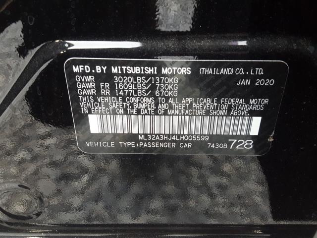 Photo 9 VIN: ML32A3HJ4LH005599 - MITSUBISHI MIRAGE ES 