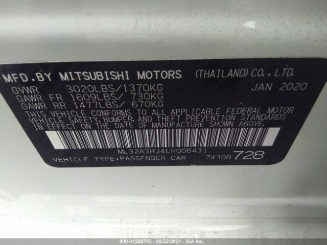 Photo 8 VIN: ML32A3HJ4LH006431 - MITSUBISHI MIRAGE 