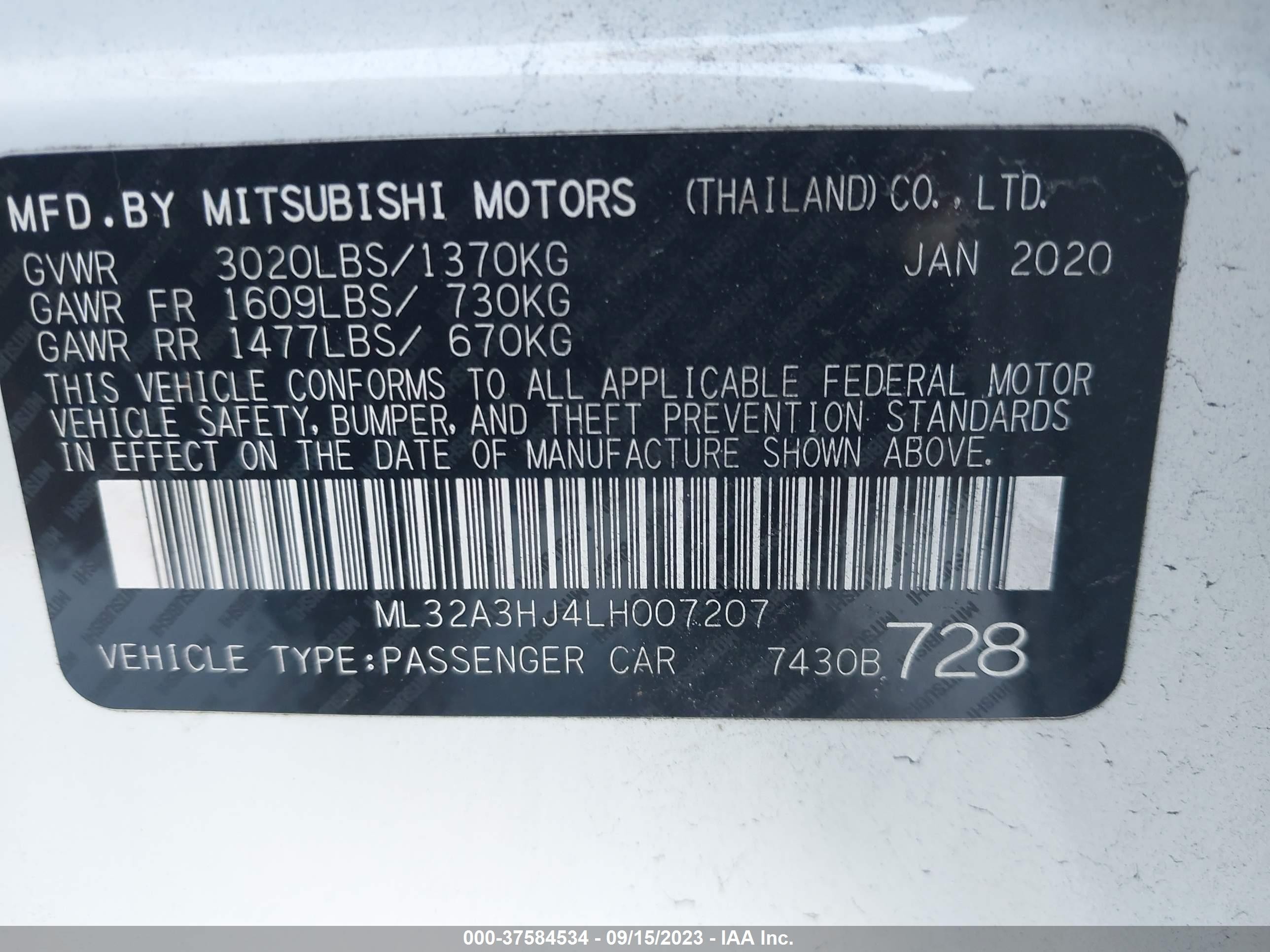 Photo 8 VIN: ML32A3HJ4LH007207 - MITSUBISHI MIRAGE 