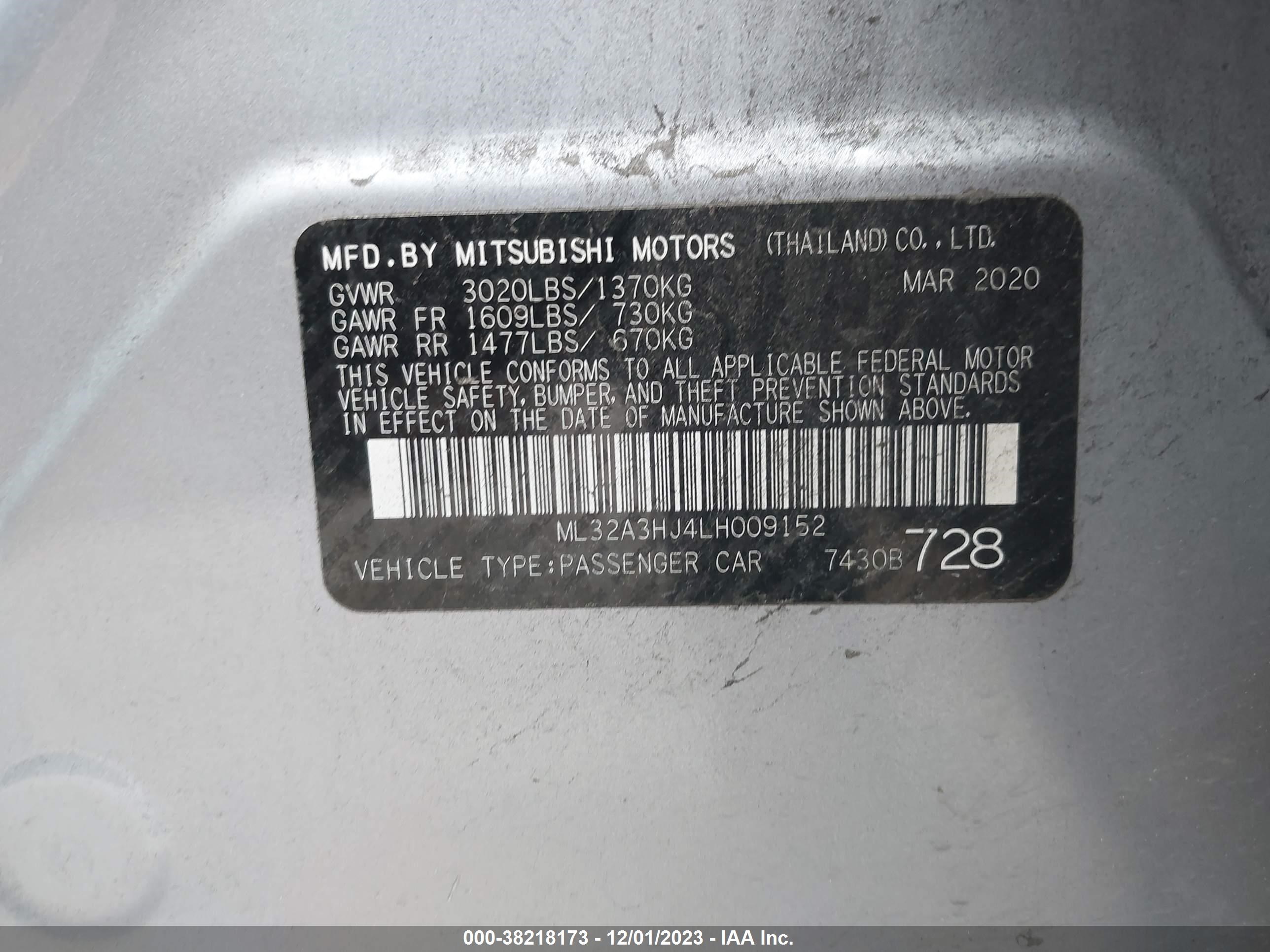 Photo 8 VIN: ML32A3HJ4LH009152 - MITSUBISHI MIRAGE 