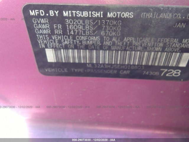 Photo 8 VIN: ML32A3HJ5EH018803 - MITSUBISHI MIRAGE 