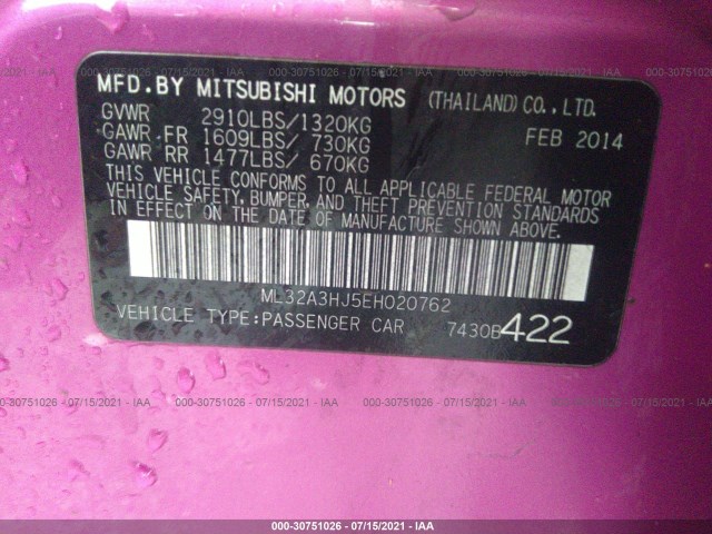 Photo 8 VIN: ML32A3HJ5EH020762 - MITSUBISHI MIRAGE 