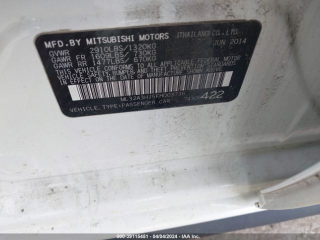 Photo 8 VIN: ML32A3HJ5FH003736 - MITSUBISHI MIRAGE 