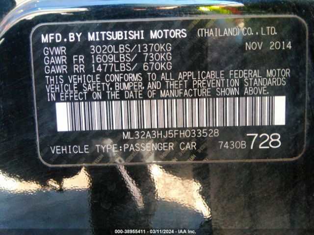 Photo 8 VIN: ML32A3HJ5FH033528 - MITSUBISHI MIRAGE 