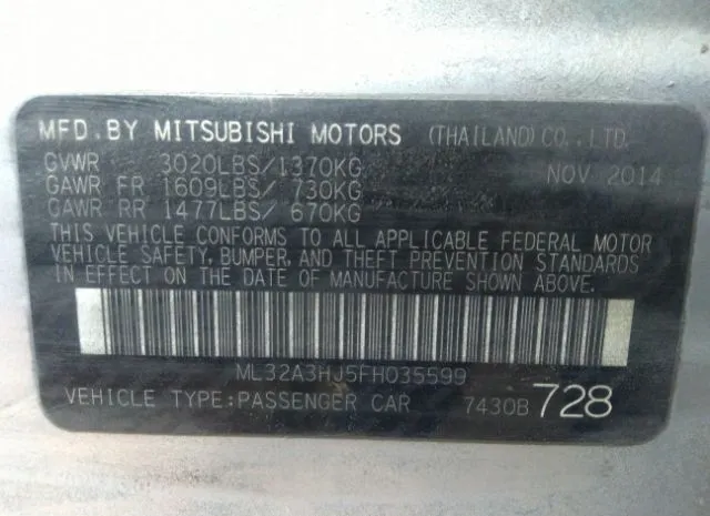 Photo 8 VIN: ML32A3HJ5FH035599 - MITSUBISHI MIRAGE 