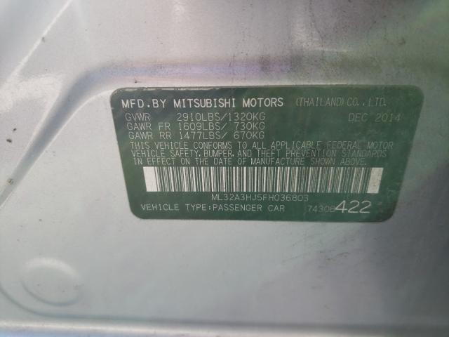 Photo 9 VIN: ML32A3HJ5FH036803 - MITSUBISHI MIRAGE DE 