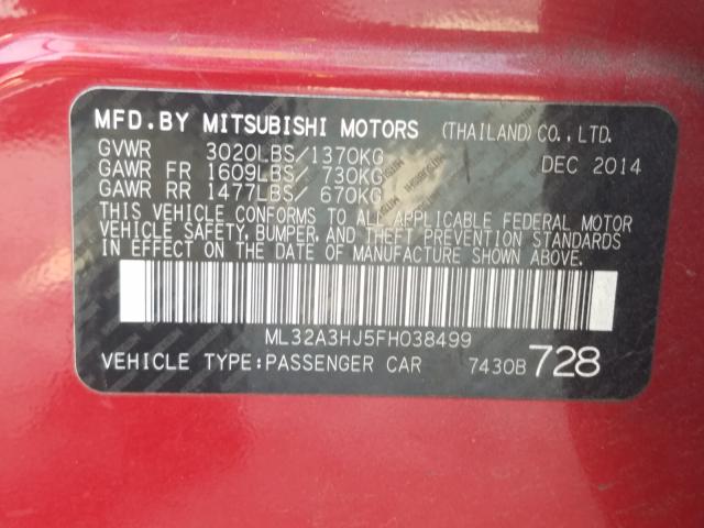 Photo 9 VIN: ML32A3HJ5FH038499 - MITSUBISHI MIRAGE DE 