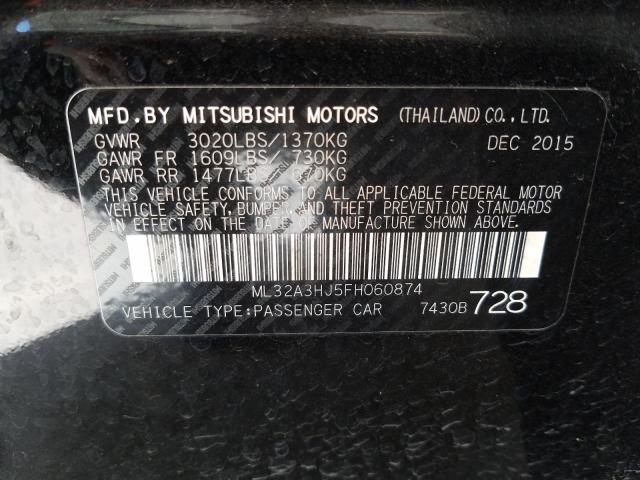 Photo 9 VIN: ML32A3HJ5FH060874 - MITSUBISHI MIRAGE DE 