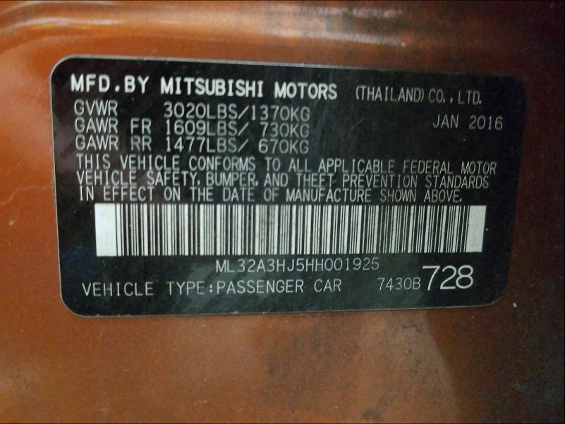 Photo 9 VIN: ML32A3HJ5HH001925 - MITSUBISHI MIRAGE ES 