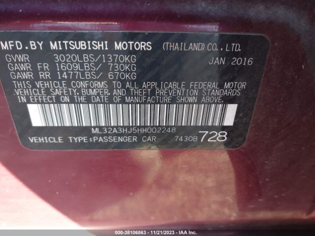 Photo 8 VIN: ML32A3HJ5HH002248 - MITSUBISHI MIRAGE 