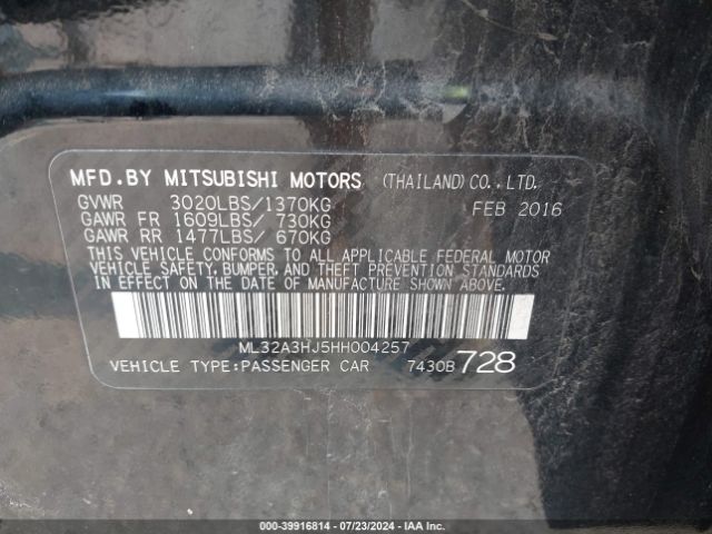 Photo 8 VIN: ML32A3HJ5HH004257 - MITSUBISHI MIRAGE 