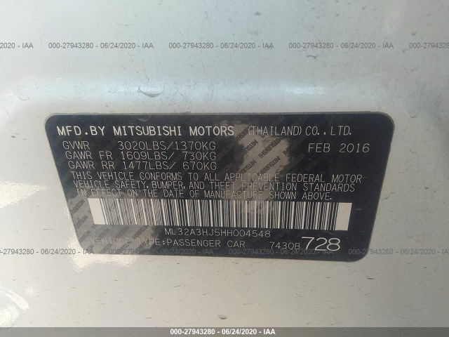 Photo 8 VIN: ML32A3HJ5HH004548 - MITSUBISHI MIRAGE 