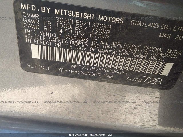 Photo 8 VIN: ML32A3HJ5HH006834 - MITSUBISHI MIRAGE 