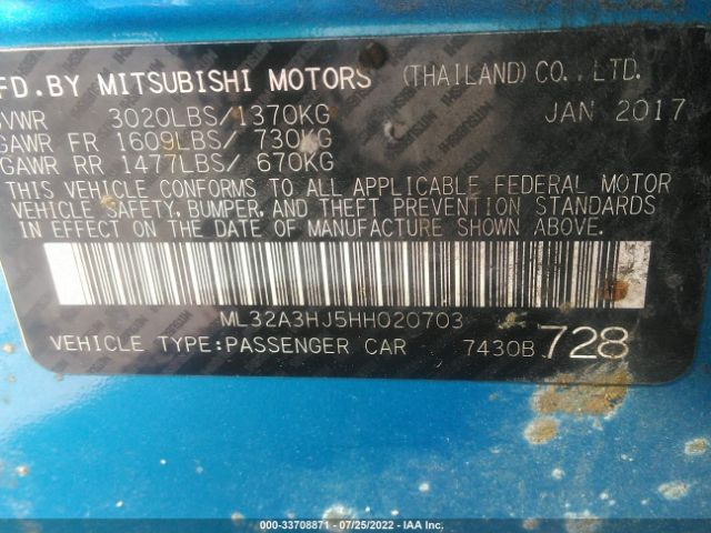 Photo 8 VIN: ML32A3HJ5HH020703 - MITSUBISHI MIRAGE 