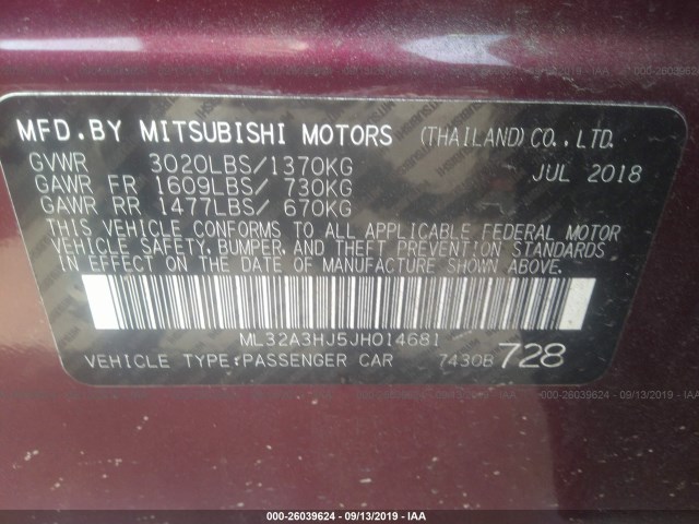 Photo 8 VIN: ML32A3HJ5JH014681 - MITSUBISHI MIRAGE 