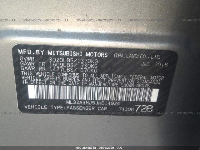 Photo 8 VIN: ML32A3HJ5JH014924 - MITSUBISHI MIRAGE 