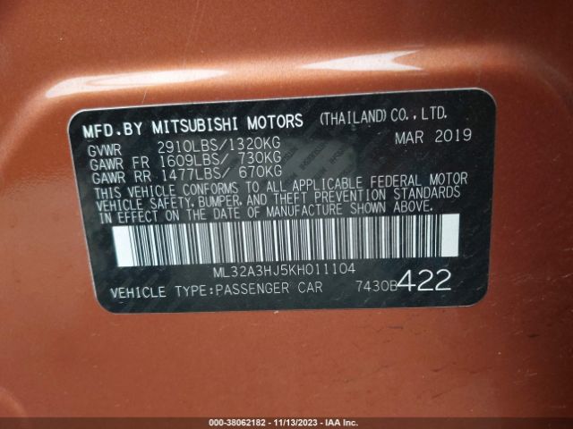 Photo 8 VIN: ML32A3HJ5KH011104 - MITSUBISHI MIRAGE 