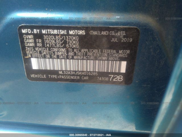 Photo 8 VIN: ML32A3HJ5KH016285 - MITSUBISHI MIRAGE 