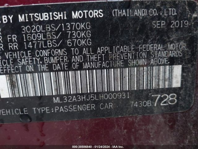 Photo 8 VIN: ML32A3HJ5LH000931 - MITSUBISHI MIRAGE 