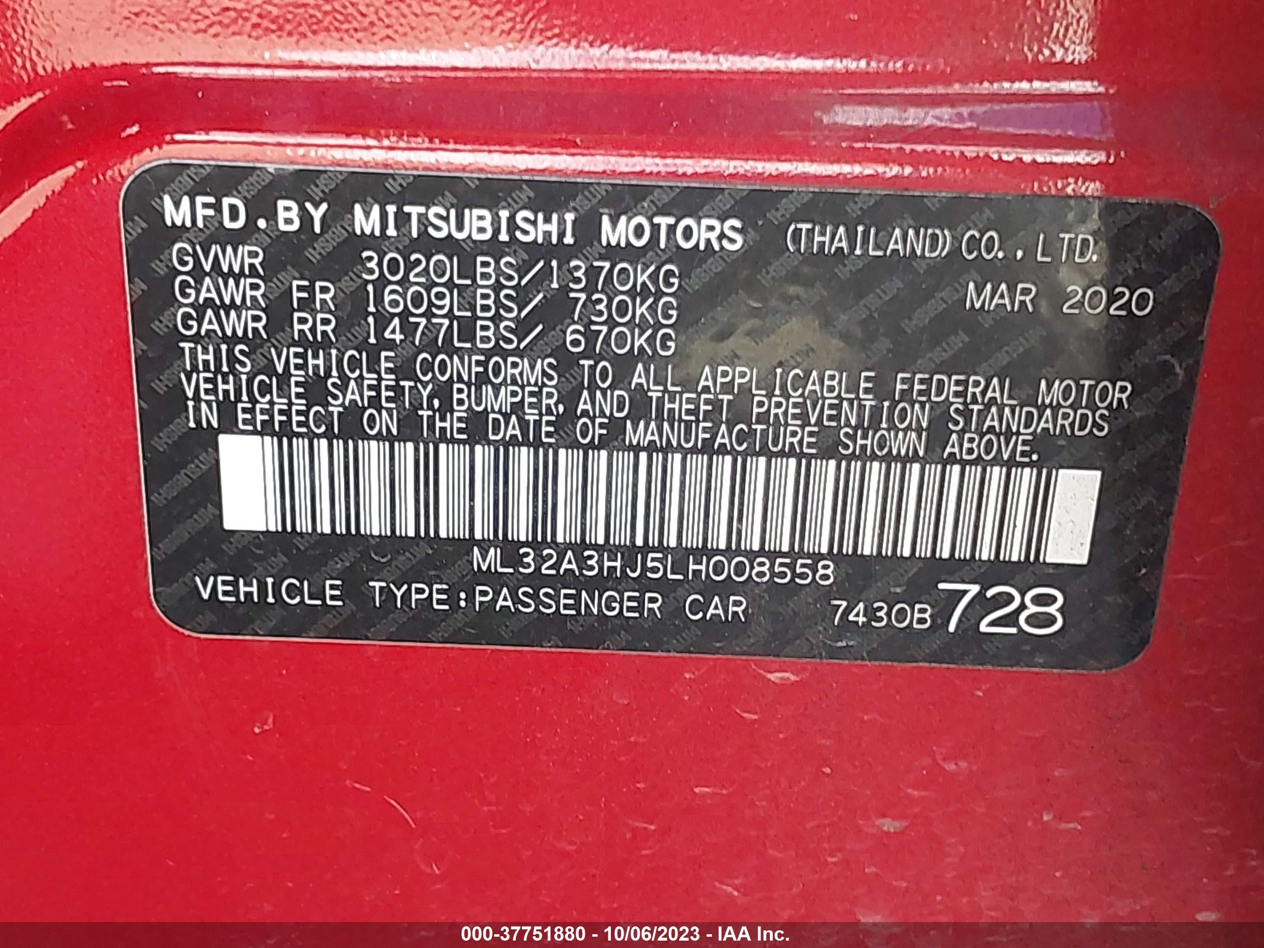 Photo 8 VIN: ML32A3HJ5LH008558 - MITSUBISHI MIRAGE 