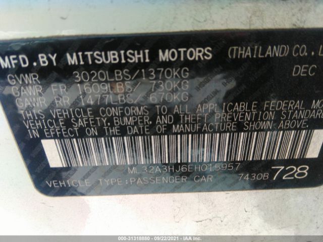 Photo 8 VIN: ML32A3HJ6EH015957 - MITSUBISHI MIRAGE 