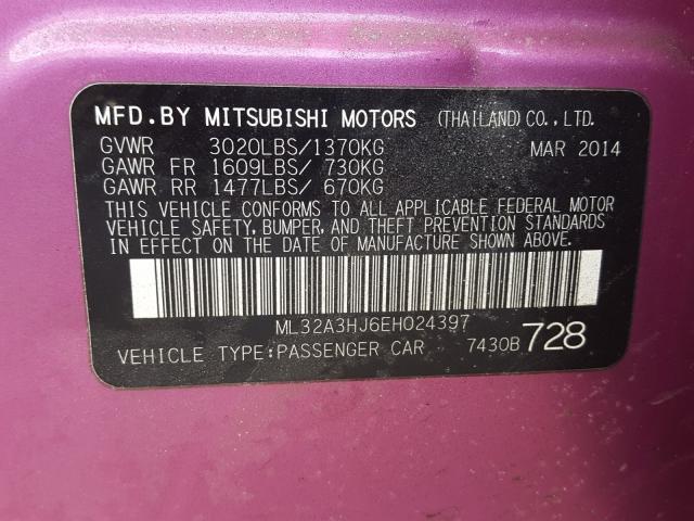 Photo 9 VIN: ML32A3HJ6EH024397 - MITSUBISHI MIRAGE DE 