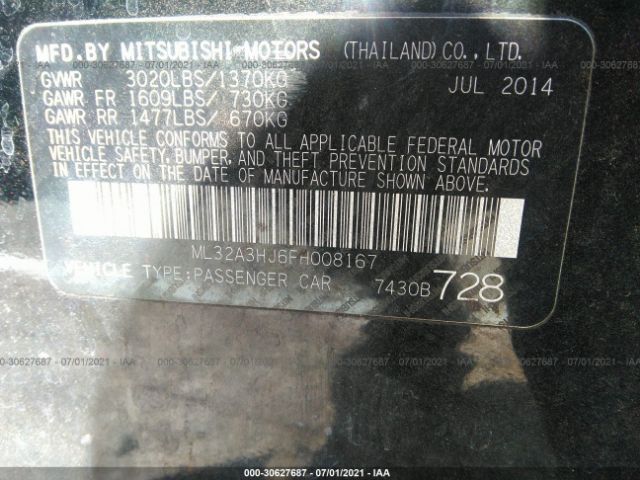 Photo 8 VIN: ML32A3HJ6FH008167 - MITSUBISHI MIRAGE 