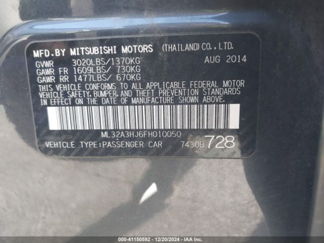 Photo 8 VIN: ML32A3HJ6FH010050 - MITSUBISHI MIRAGE 