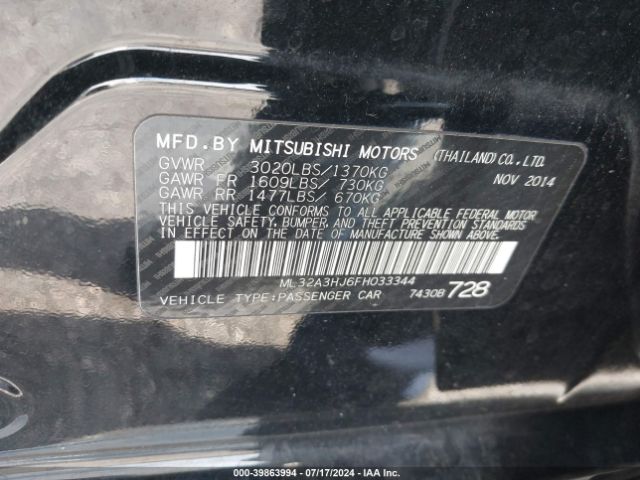 Photo 8 VIN: ML32A3HJ6FH033344 - MITSUBISHI MIRAGE 