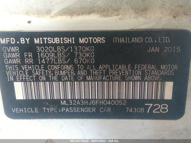 Photo 8 VIN: ML32A3HJ6FH040052 - MITSUBISHI MIRAGE 