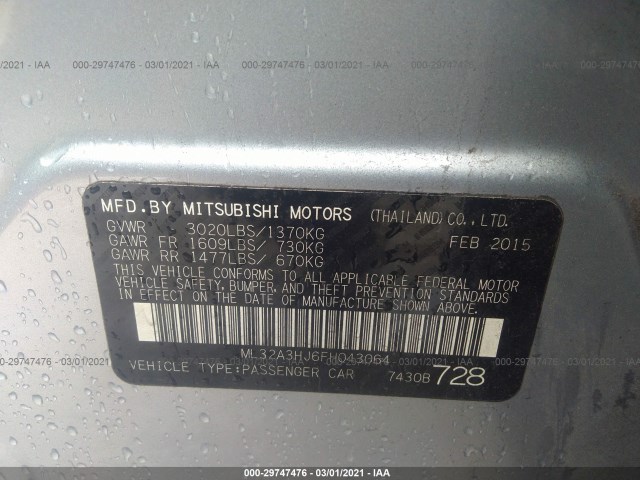 Photo 8 VIN: ML32A3HJ6FH043064 - MITSUBISHI MIRAGE 