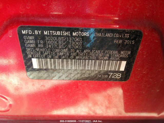 Photo 8 VIN: ML32A3HJ6FH045154 - MITSUBISHI MIRAGE 