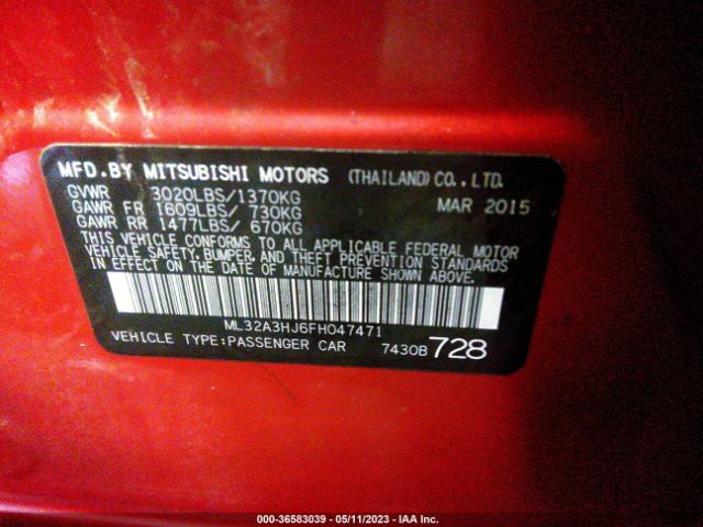 Photo 8 VIN: ML32A3HJ6FH047471 - MITSUBISHI MIRAGE 