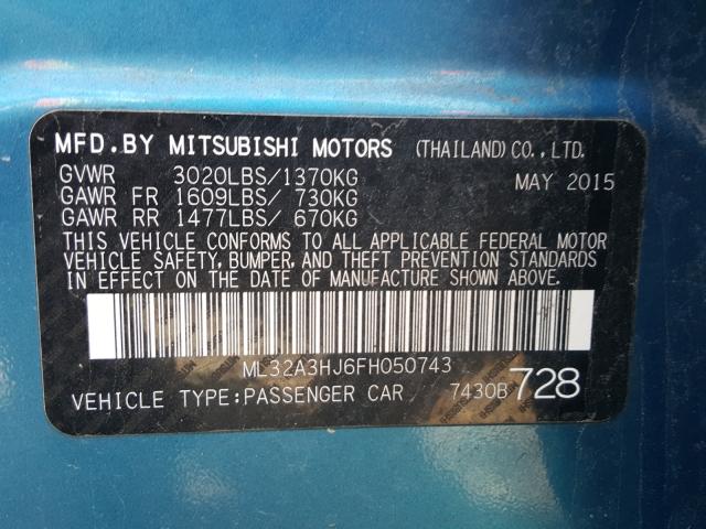 Photo 9 VIN: ML32A3HJ6FH050743 - MITSUBISHI MIRAGE DE 