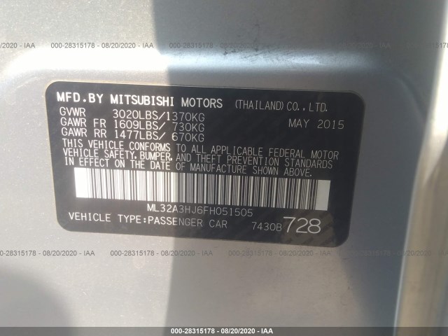 Photo 8 VIN: ML32A3HJ6FH051505 - MITSUBISHI MIRAGE 