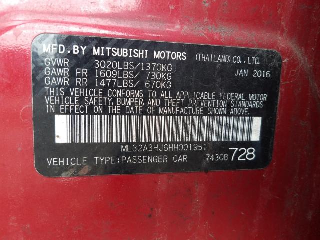 Photo 9 VIN: ML32A3HJ6HH001951 - MITSUBISHI MIRAGE ES 