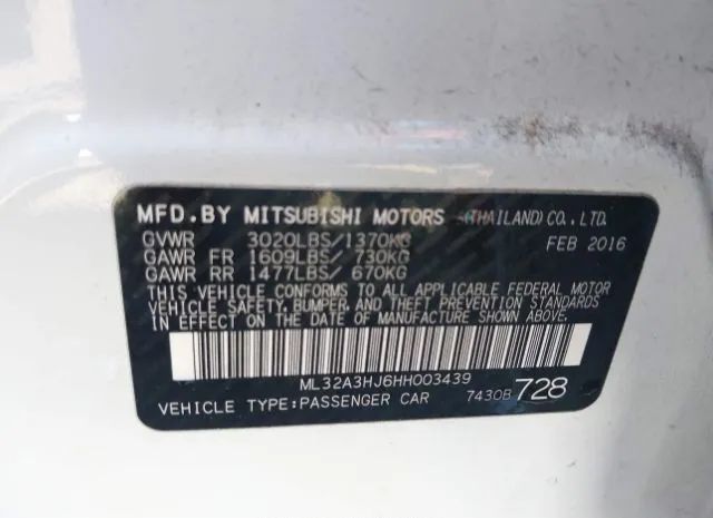 Photo 8 VIN: ML32A3HJ6HH003439 - MITSUBISHI MIRAGE 