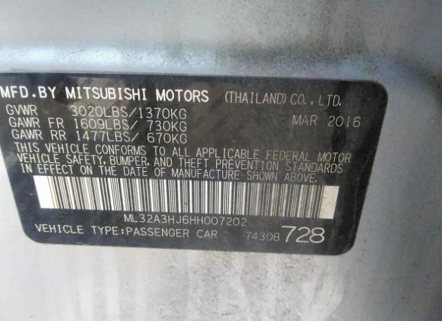 Photo 8 VIN: ML32A3HJ6HH007202 - MITSUBISHI MIRAGE 