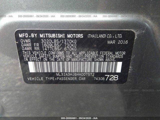 Photo 8 VIN: ML32A3HJ6HH007572 - MITSUBISHI MIRAGE 