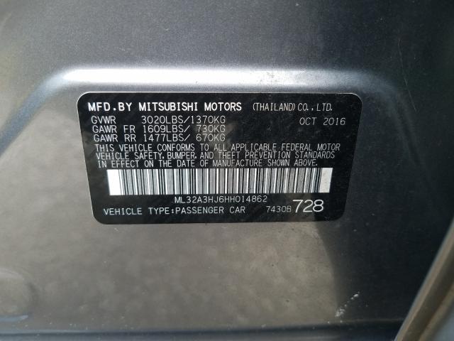 Photo 9 VIN: ML32A3HJ6HH014862 - MITSUBISHI MIRAGE ES 