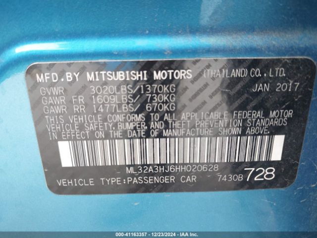 Photo 8 VIN: ML32A3HJ6HH020628 - MITSUBISHI MIRAGE 