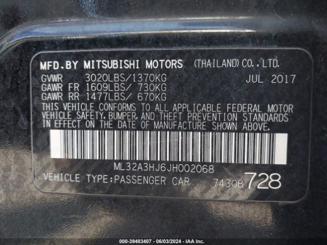 Photo 8 VIN: ML32A3HJ6JH002068 - MITSUBISHI MIRAGE 