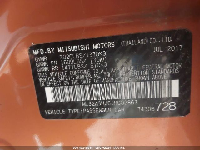 Photo 8 VIN: ML32A3HJ6JH002863 - MITSUBISHI MIRAGE 