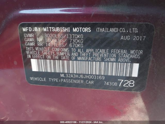 Photo 8 VIN: ML32A3HJ6JH003169 - MITSUBISHI MIRAGE 