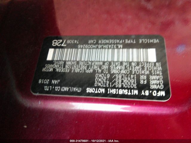 Photo 8 VIN: ML32A3HJ6JH009246 - MITSUBISHI MIRAGE 